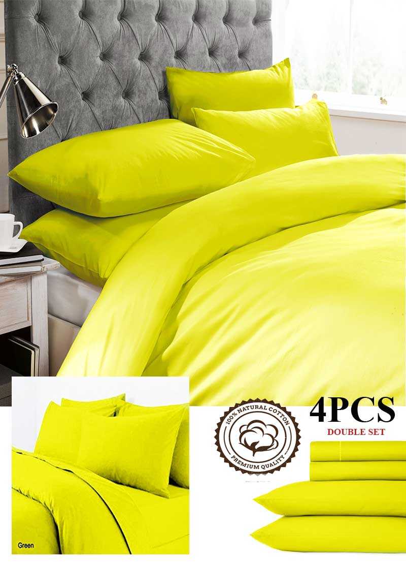 Neon Yellow Double Bedding Set cotton 4Pcs Brand Bed Sheets Fitted Bed