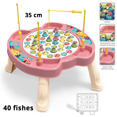 Pink Plastic Educational Battery Fishing Game Kids Electric Multifunctional Upright Rotary Musical Fishing Toys