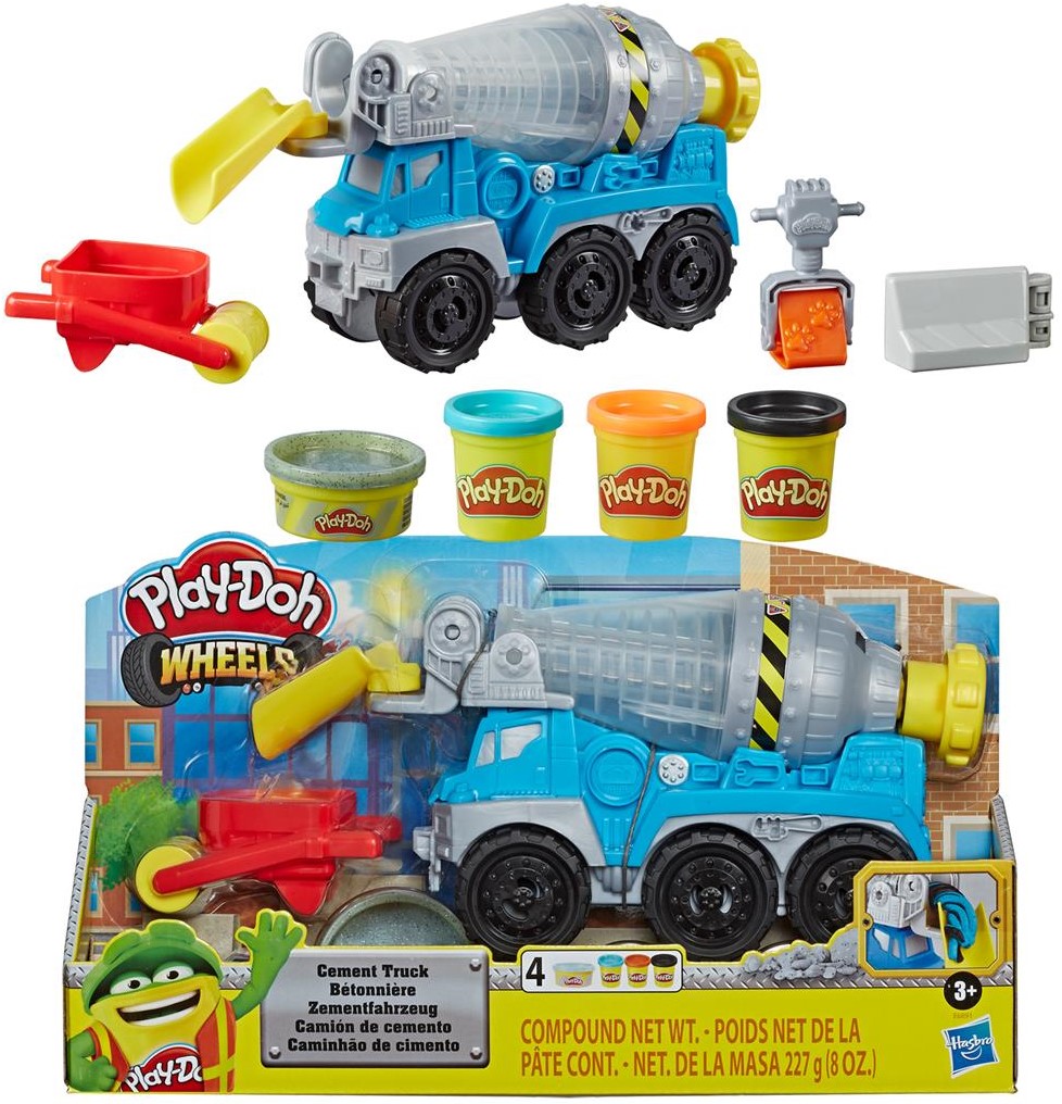 Play-Doh Wheels Cement Truck Toy for Children Aged 3 and Up with Non-Toxic Cement-Coloured Buildin' Compound Plus 3 Colours
