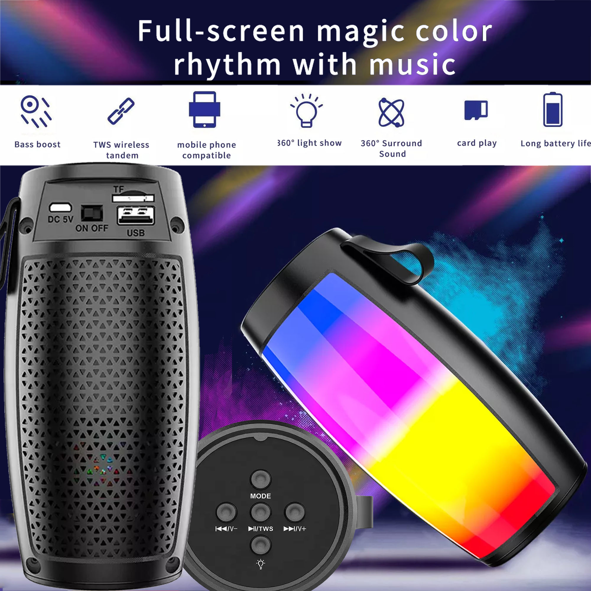 Popular Outdoor Colorful Tower Bluetooths Smart Car Mini Dj Bass  Gaming Portable Speaker