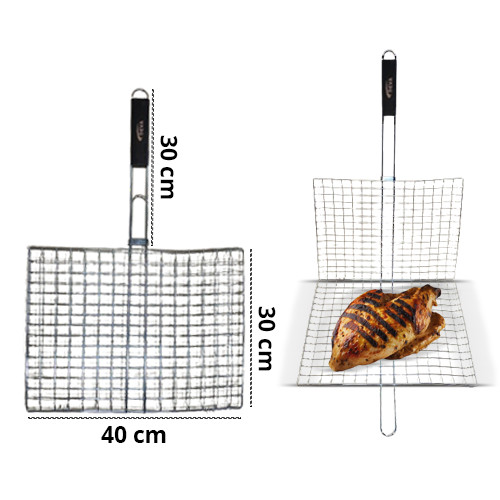 Portable BBQ Grill Basket, Stainless Steel Grilling Basket with Wooden Handle