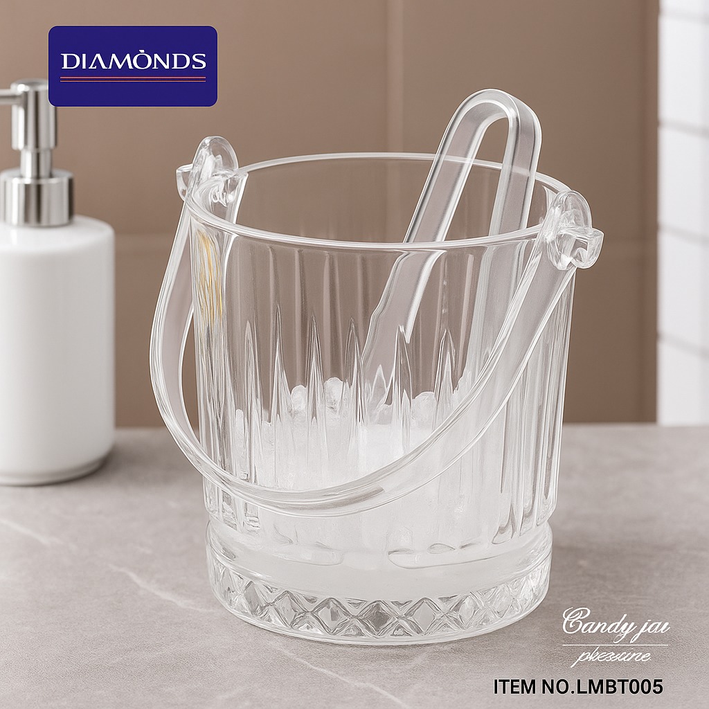 Portable Ice Bucket with Tong,Thick Glass Ice Bucket with Handle