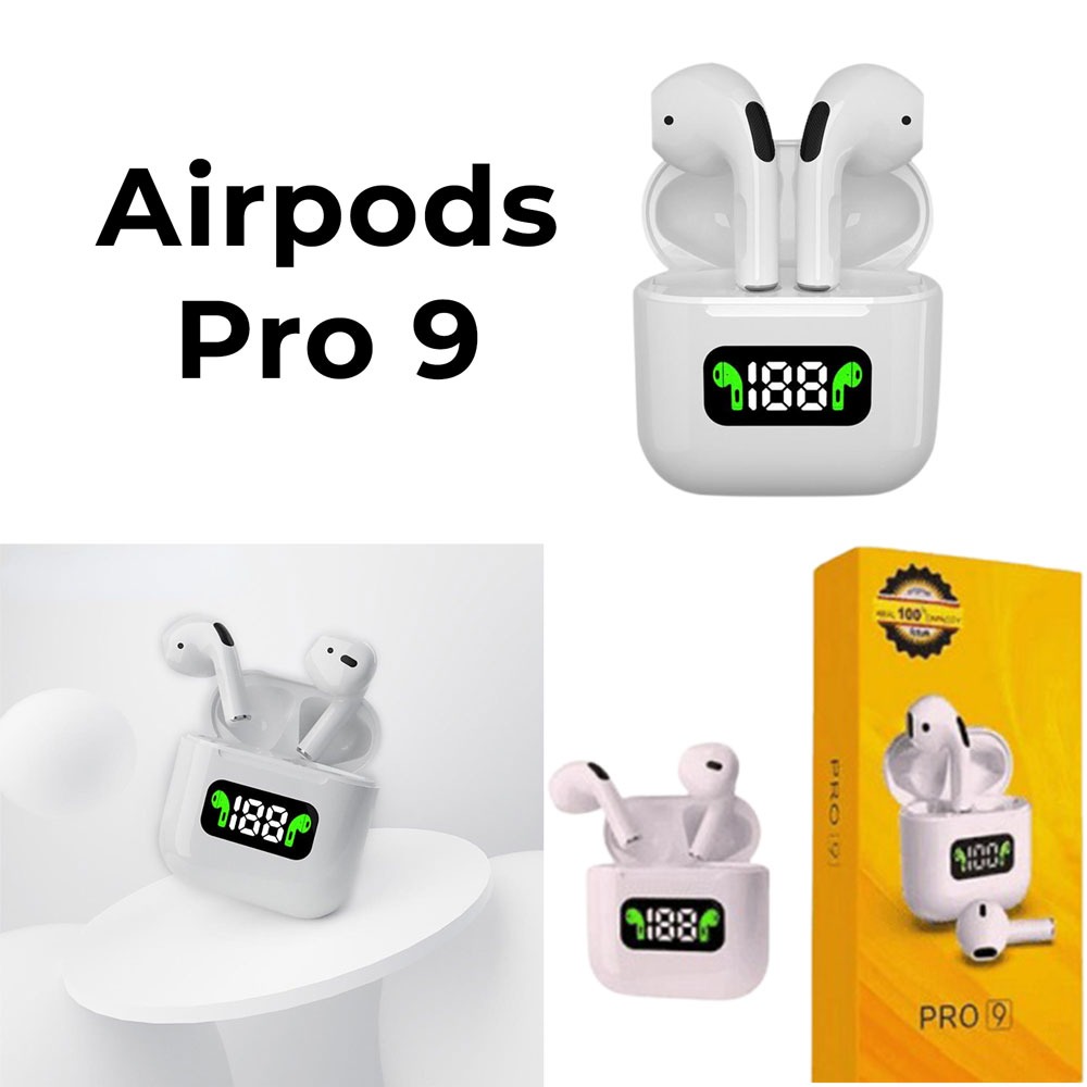 Pro 9 Airpods with Charging Case and Digital Display,Earbuds Pro 9