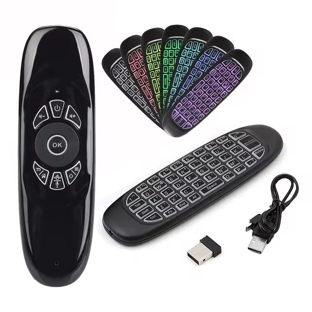 RGB 7 Colors Backlight Fly Air Mouse Gyro Sensor Wireless 2.4G RF Keyboard Remote Control For Android Smart TV Box