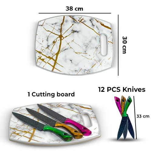 Ramadan Offer 12Pcs Big Knives + 1Pcs Cutting Board Marble Design