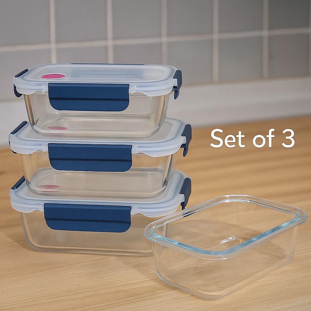 علب زجاجية مستطيلة – Rectangular Glass Containers (3pcs)