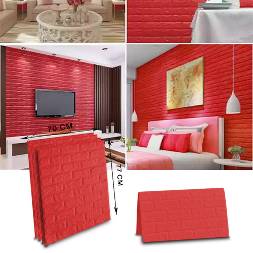 Red color Brick Wall Sticker Self Adhesive 70x77cm PE Foam Wallpaper Antibacterial DIY Stone Brick Wall Decals For Living Room Kids Bedroom Self Adhesive Home Decor