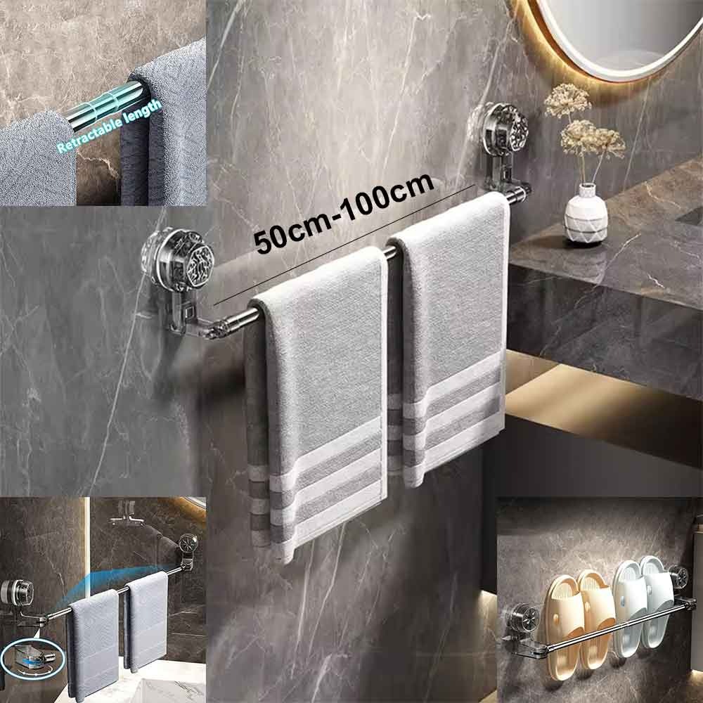 Retractable Wall-Mounted Towel Bar – Adjustable 50cm to 100cm – No-Drill Swivel Rod for Bathroom, Slippers & Towel and Shoes Storage