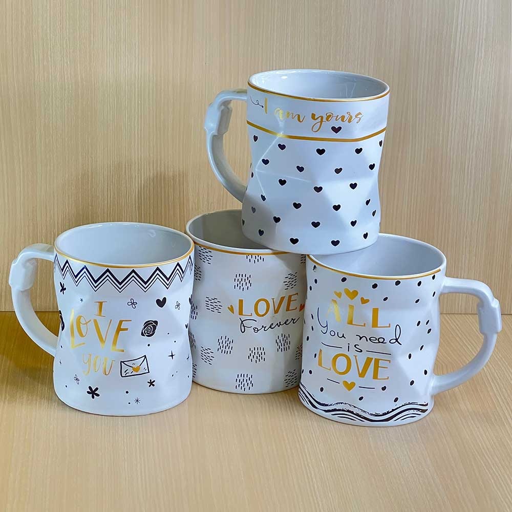 Romantic Ceramic Mug – 1 Elegant Coffee Cups with Heart Patterns and Love Quotes – Microwave & Dishwasher Safe