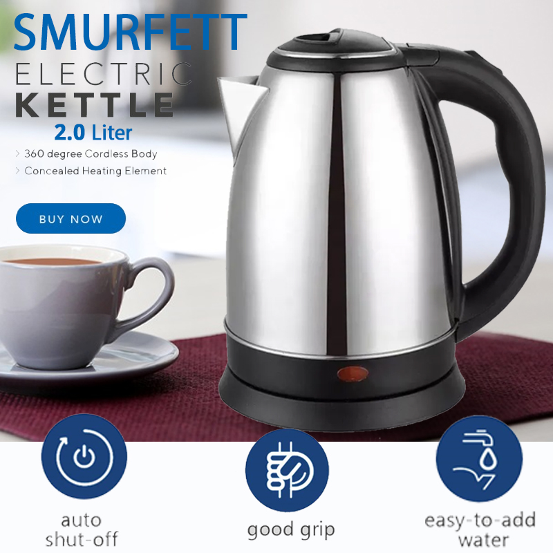 SMURFETT 2.0 LITERS Electric Kettle Hot Water Kettle, Stainless Steel Coffee Kettle & Tea Pot, Water Warmer Cordless With Fast Boil