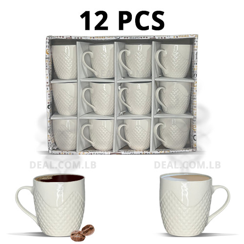 Set Of 12 Pcs Nescafe & Hot Drinks White Ceramic Mugs
