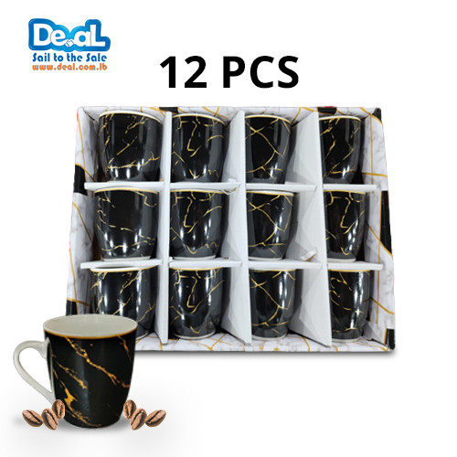Set Of 12 Pcs Nescafe and Hot Drinks Ceramic Black Marble Desing Mugs