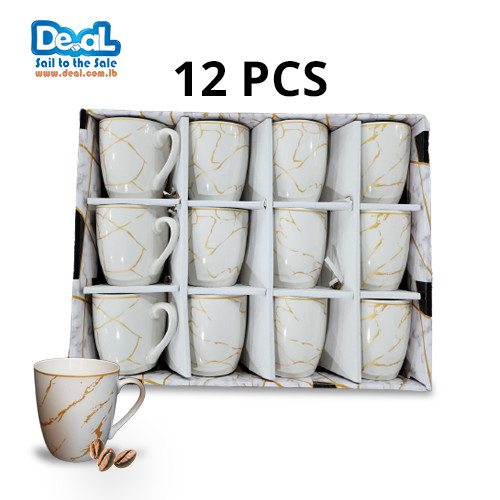 Set Of 12 Pcs Nescafe and Hot Drinks Ceramic White Marble Desing Mugs