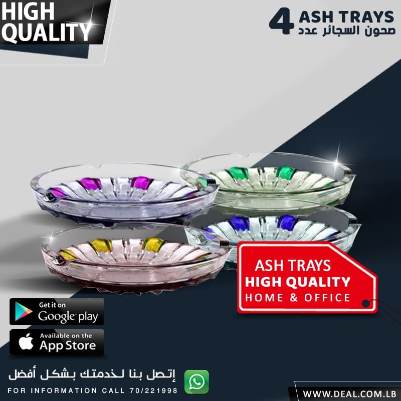 Set+Of+4+Pieces+Ashtray+Glass+Colorful