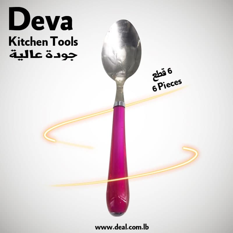 Set Of 6 Pink Stainless Steel Big Spoons