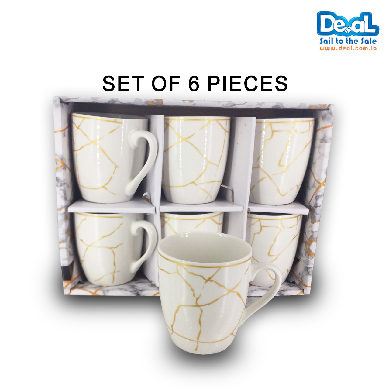 Set Of 6pcs White Ceramic Coffee Mugs