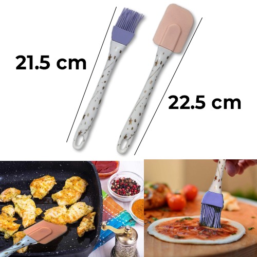 Set of 2 Pieces Silicone Spatula and Silicone Oil Basting Brush Multi-Purpose Silicone Durable