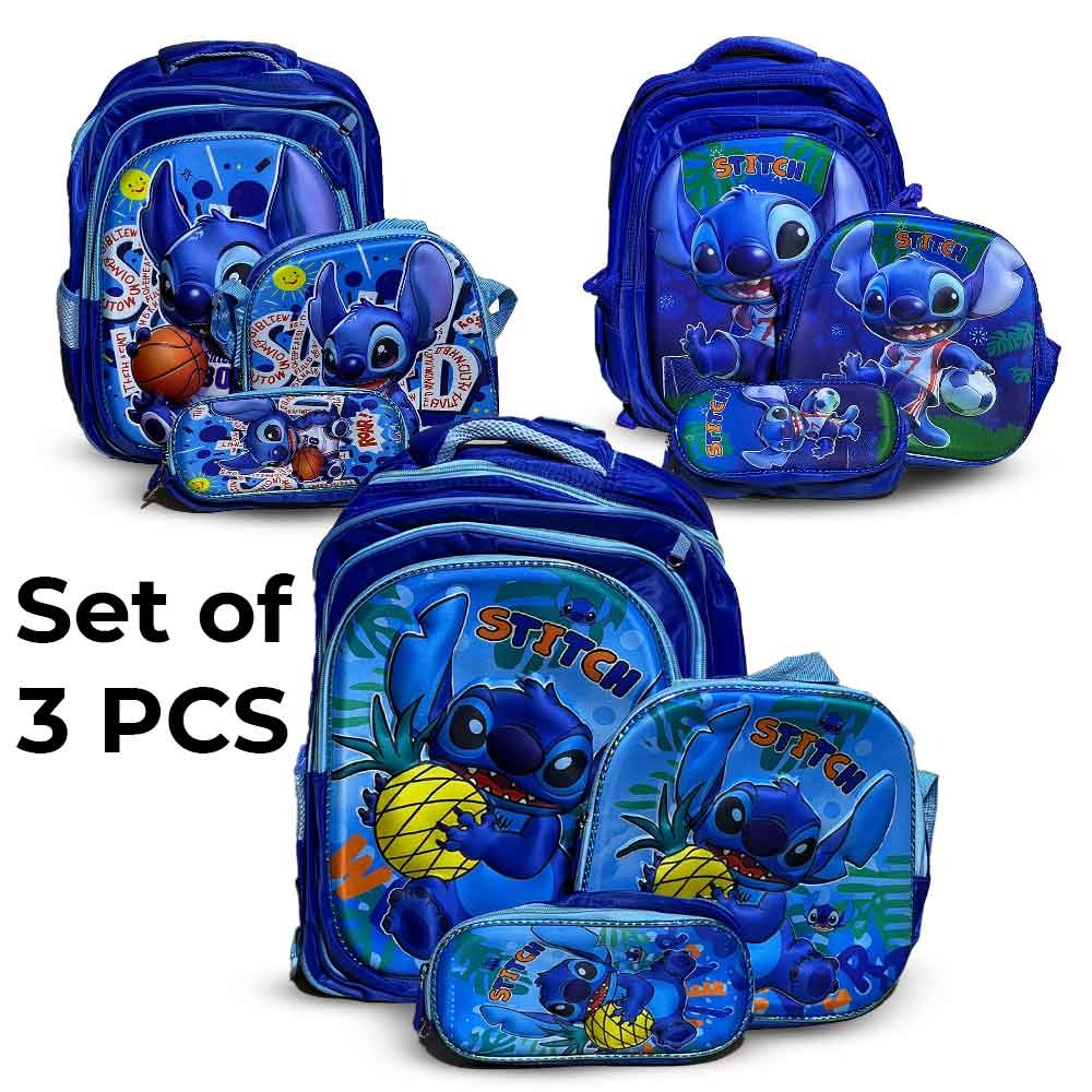 Set of 3 Pieces Stitch School Bag 16 Inch(Backpack + Pencil Case + Lunch Bag)