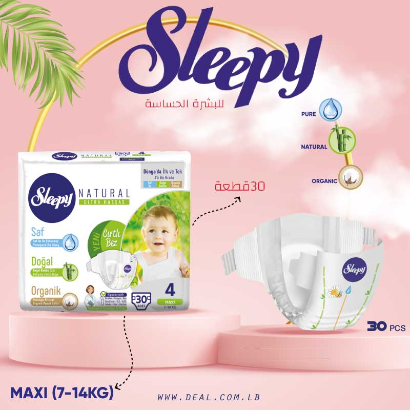 Size 4 Sleepy Natural Baby Diapers Maxi 30 Pieces (7 to 14 Kg)