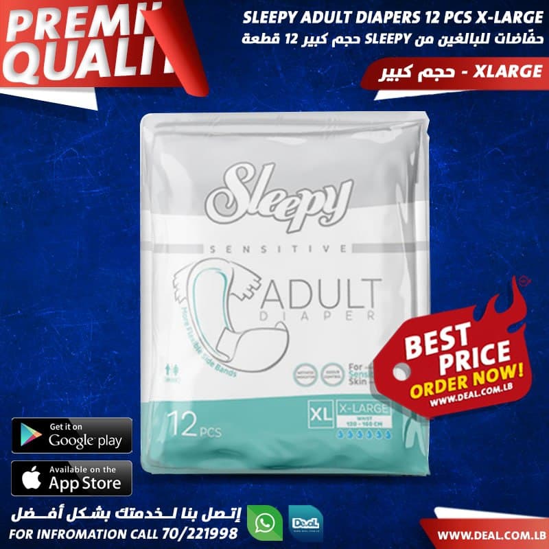 Sleepy Xlarge Adult Diaper 12 Pieces (120 till 160cm)
