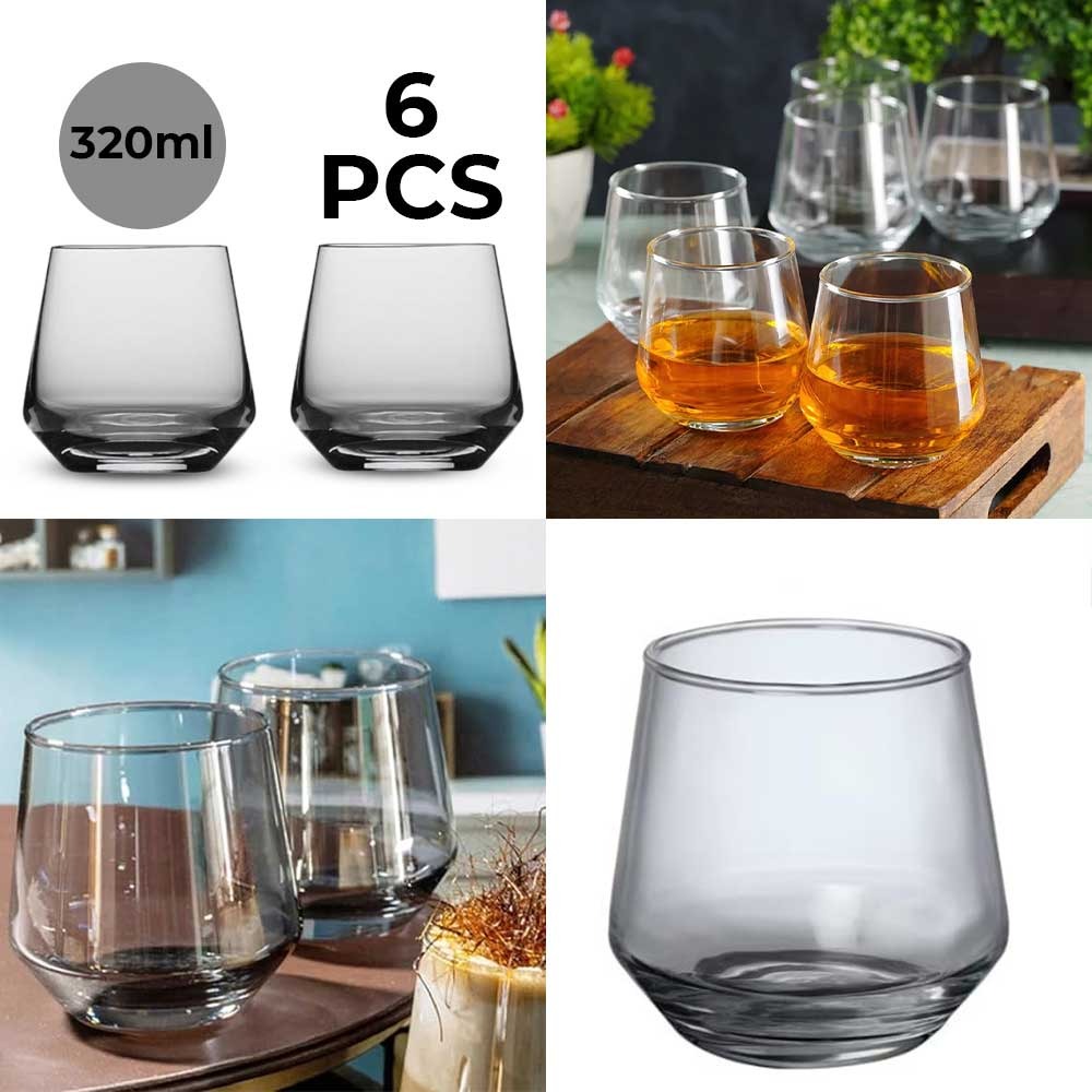 Smokey Grey 6 Pieces Water Glasses 370ml Each,Modern Glass Cups