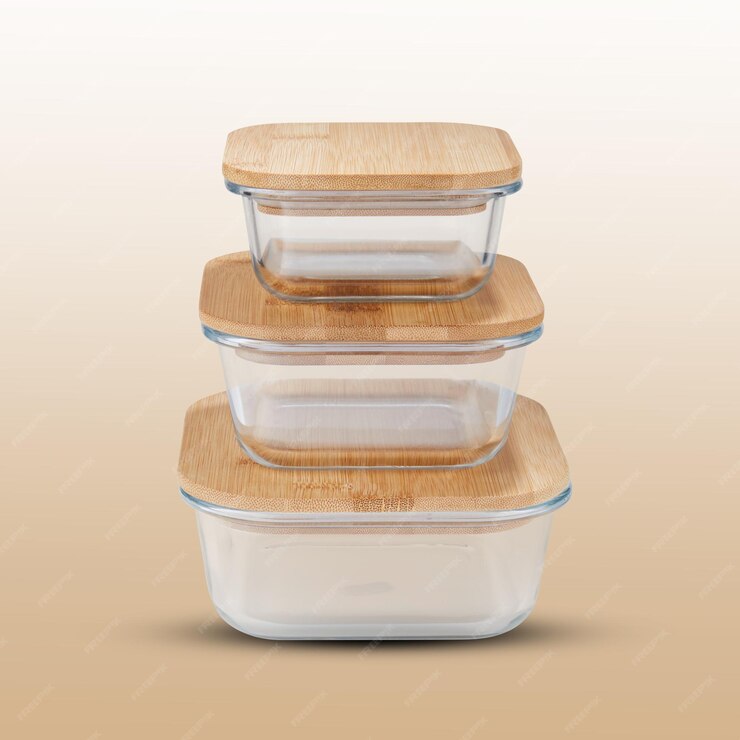 Square Glass Food Storage Containers with Wooden Lids Multi Use Kitchen Organization Mixing Bowls Meal Lunch Box Leakproof Microwave and Freezer Safe Set of 3 Pcs