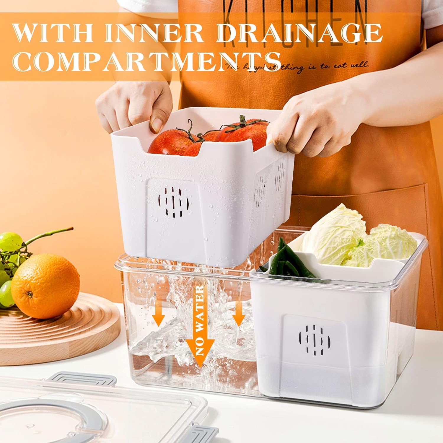 Stackable Fridge Organizer Set  2Piece White Clear Refrigerator Organizer Bins with Ventilation, Sealed Lid
