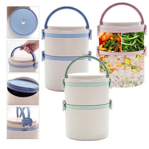 Stacking Round 2 Layers Wheat Straw Plastic Bento Lunch Box