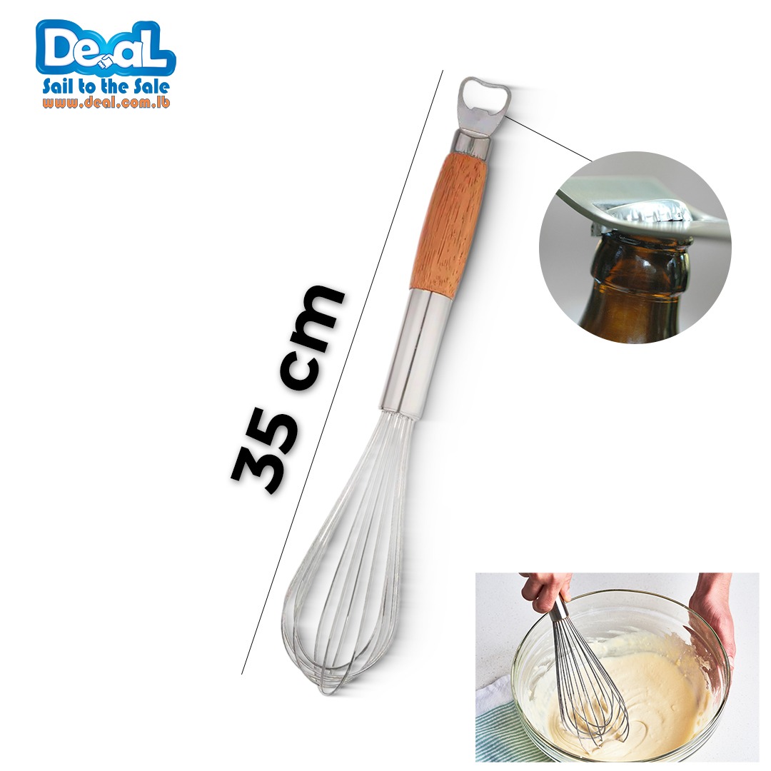 Stainless Steel Whisk Wooden Handle And Bottle Opener
