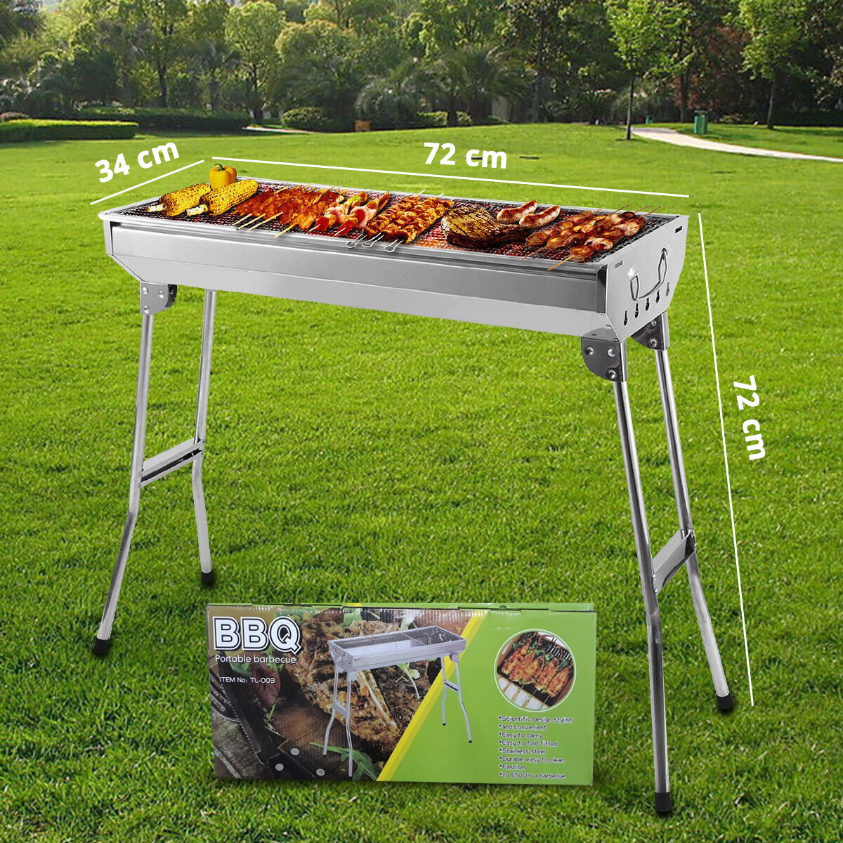 Stainless Steel Portable Barbecue Grill For Outdoor Cooking Camping Hiking Picnics