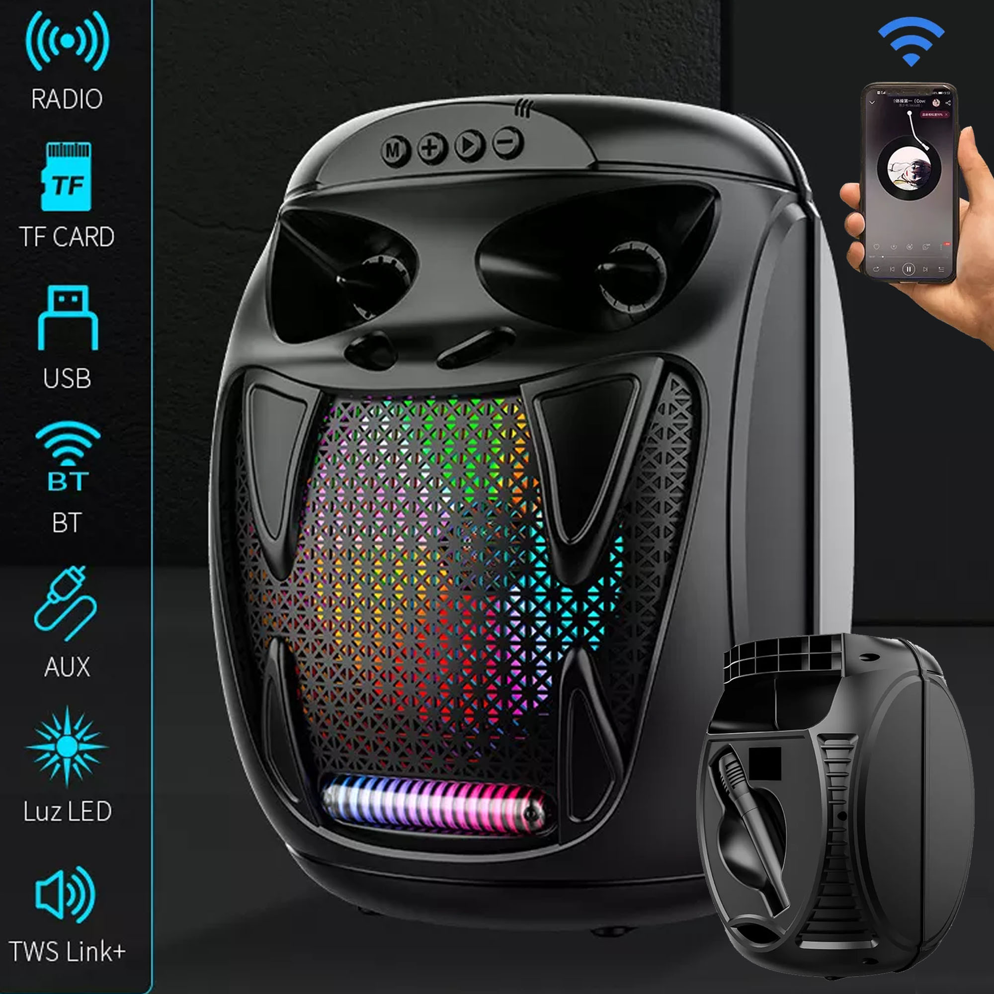 Super Bass speaker 8 Inch Colorful Lamp Bluetooth Karaoke With Mic Function  Led Light Speaker zqs8137