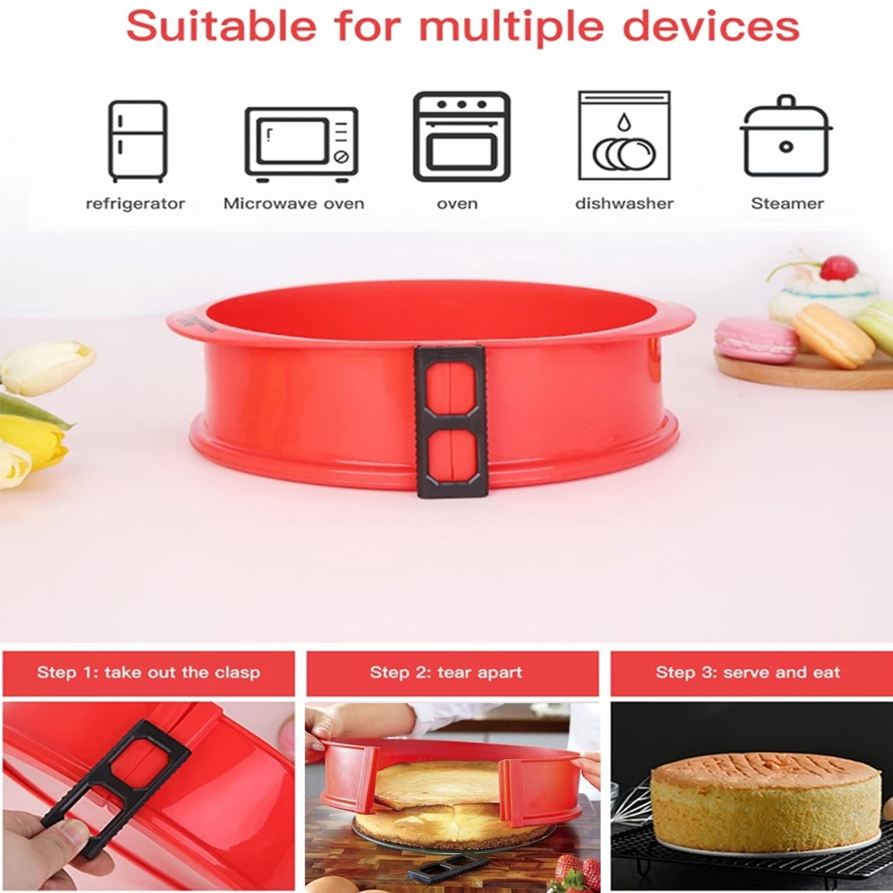 Round+Cake+Tin+Mold%2C+Silicone+Tempered+Glass+Nonstick+Removable+Bottom+Cake+Tray%2C+Toast+Mold+Baking+Tray+Kitchen