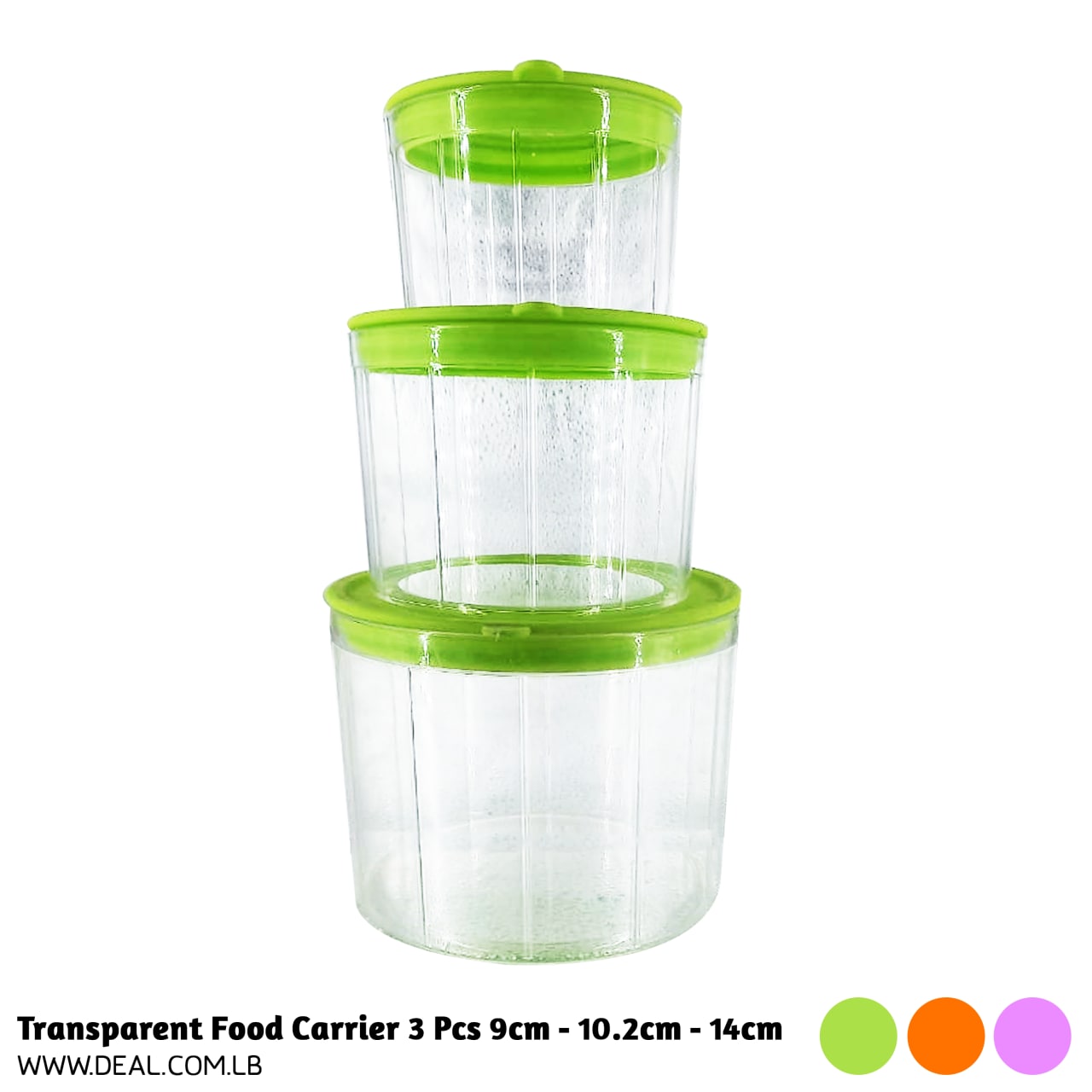 Transparent Food Carrier 3 Pcs 9cm - 10.2cm - 14cm