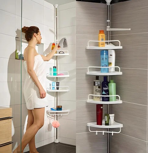 260cm Trintion 4 Tier Adjustable Telescopic Shelf Bathroom Organizer Corner Rack Shower Shelf Caddy Holder