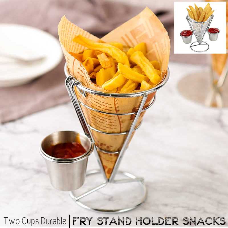 Two Cups Durable Chip Stand Holder Snacks French Fry Fries Display Rack