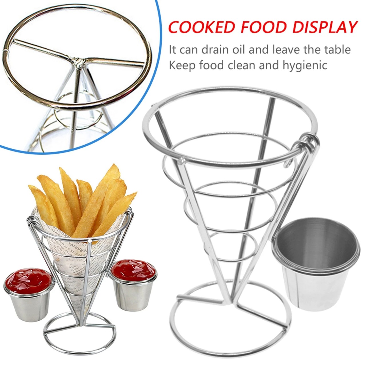 Two Cups Durable Chip Stand Holder Snacks French Fry Fries Display Rack