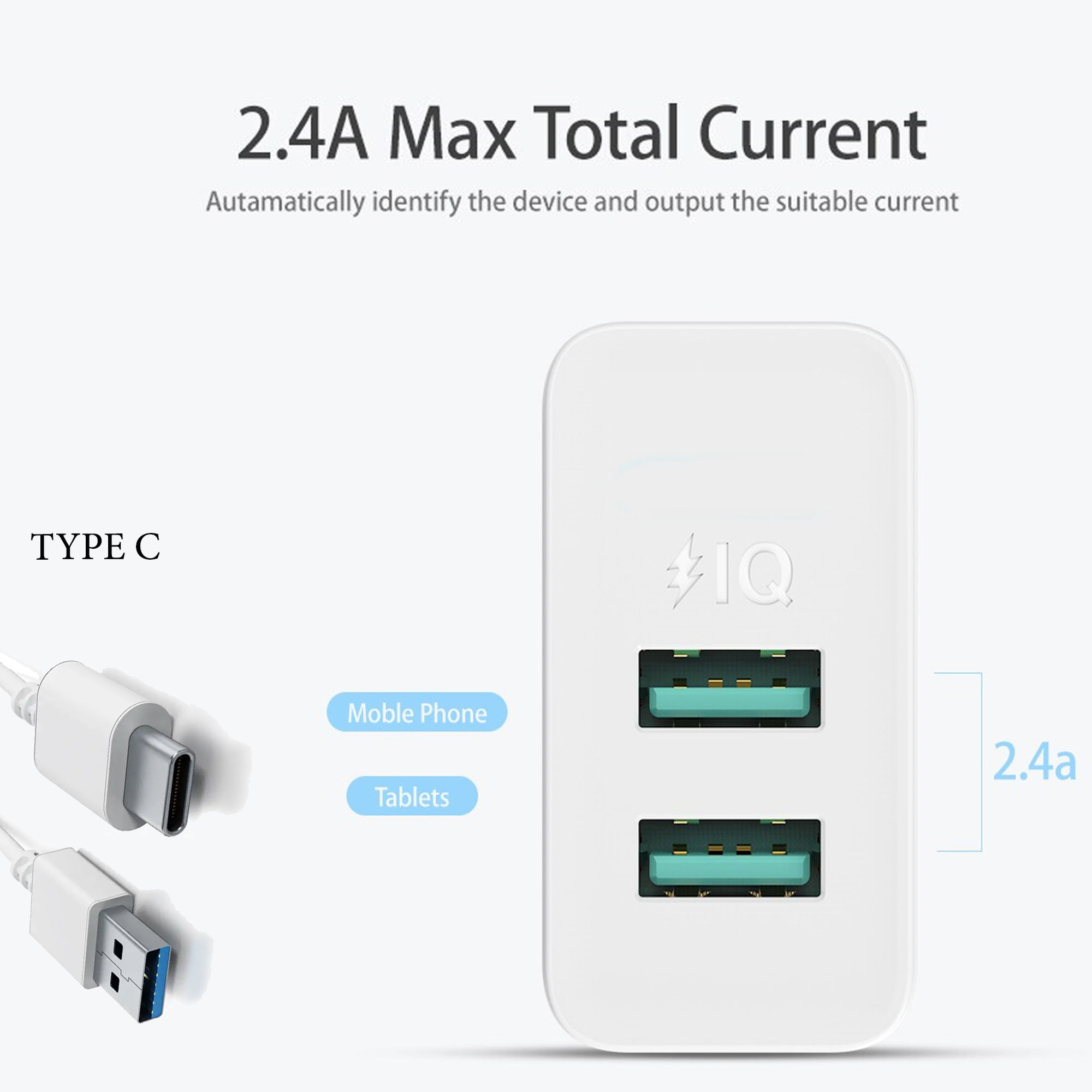 SUNPIN SP21 Type C Fast USB Charger For Phone Dual Ports Phone Charger 5V 2.4A EU Plug Travel Wall Charger For iPhone Samsung Fast