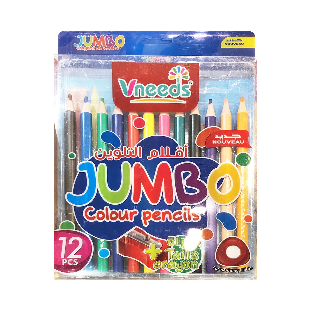 Vneeds 12 Pcs Jumb Colored Pencils+1 Pencil Sharpener
