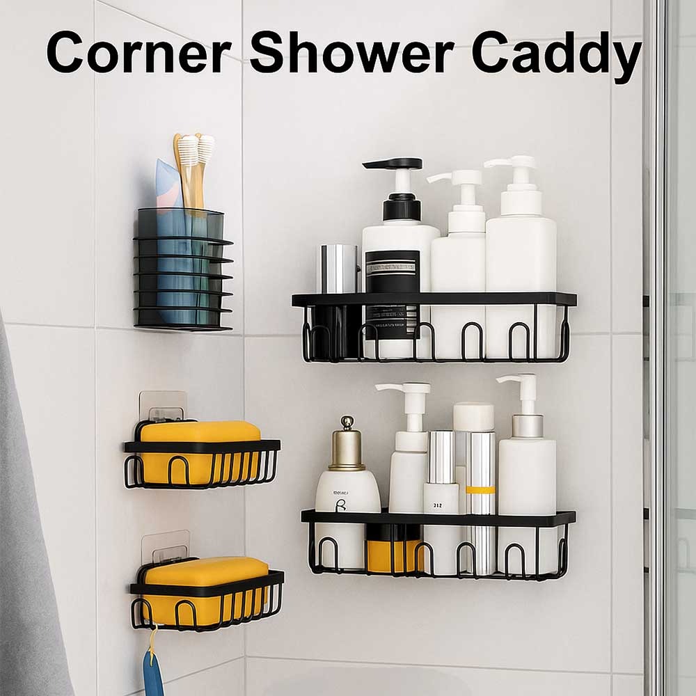 Wall-Mounted Corner Shower Caddy Organizer Rustproof Bathroom Shelf with Strong Adhesive for Shampoo, Soap, and Toiletries No-Drill Storage Rack for Bathroom & Kitchen