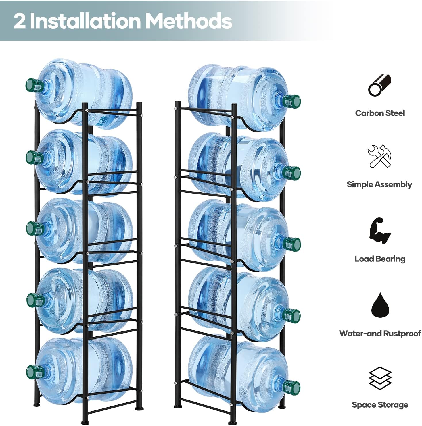 Water Cooler Jug Rack 5-Tier Water Bottle Storage Rack 5 Gallon Jugs Water Detachable Heavy Duty Water Bottle Holder Shelf Save Spacer Easy to Assemble