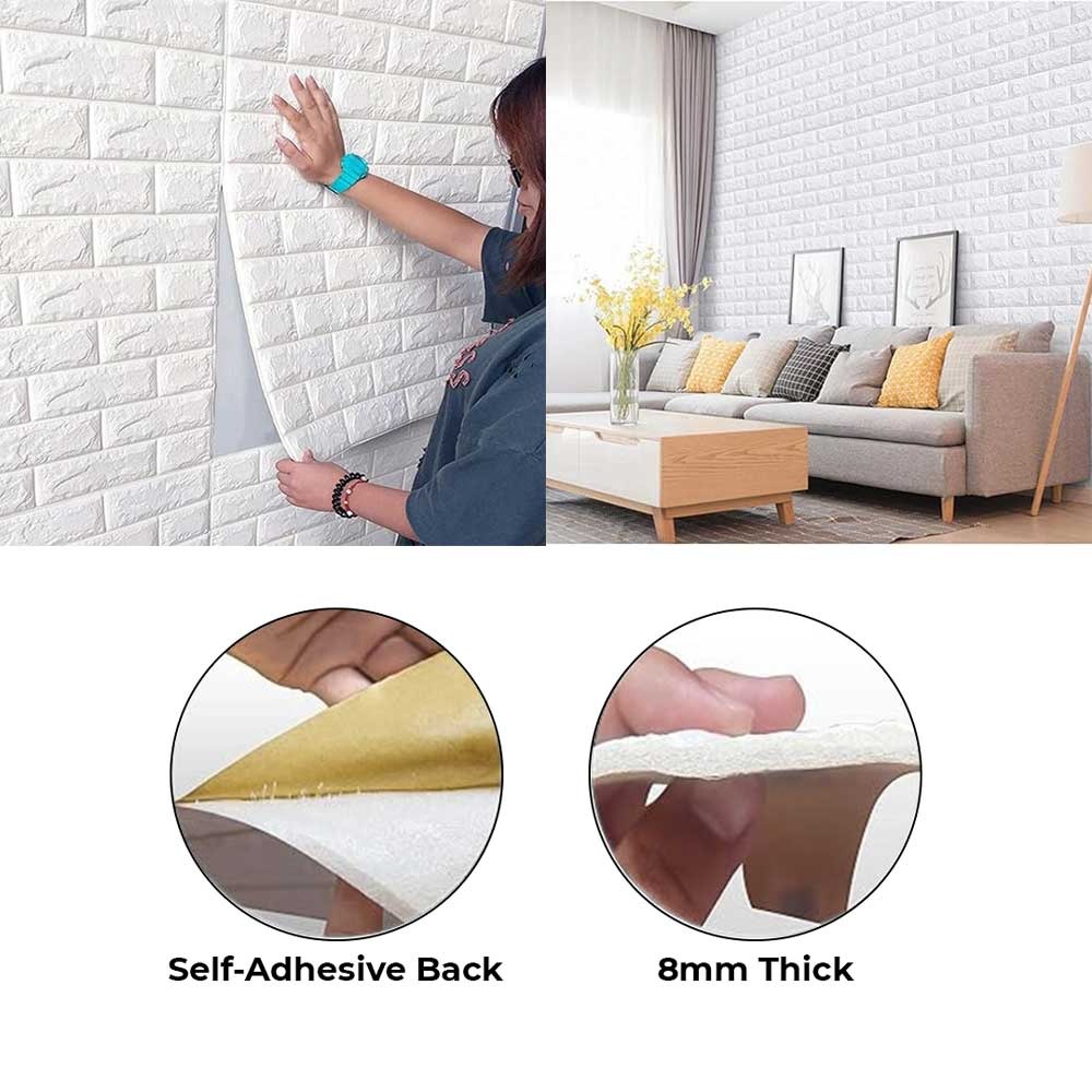 White Color Brick Wall Sticker Self Adhesive 70x77cm,Thickness 8mm PE Foam Wallpaper Antibacterial DIY Stone Brick Wall Decals For Living Room Kids Bedroom Self Adhesive Home Decor