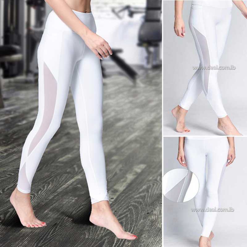 White compression Sexy Mesh Yoga Pants Tight Gym Leggings