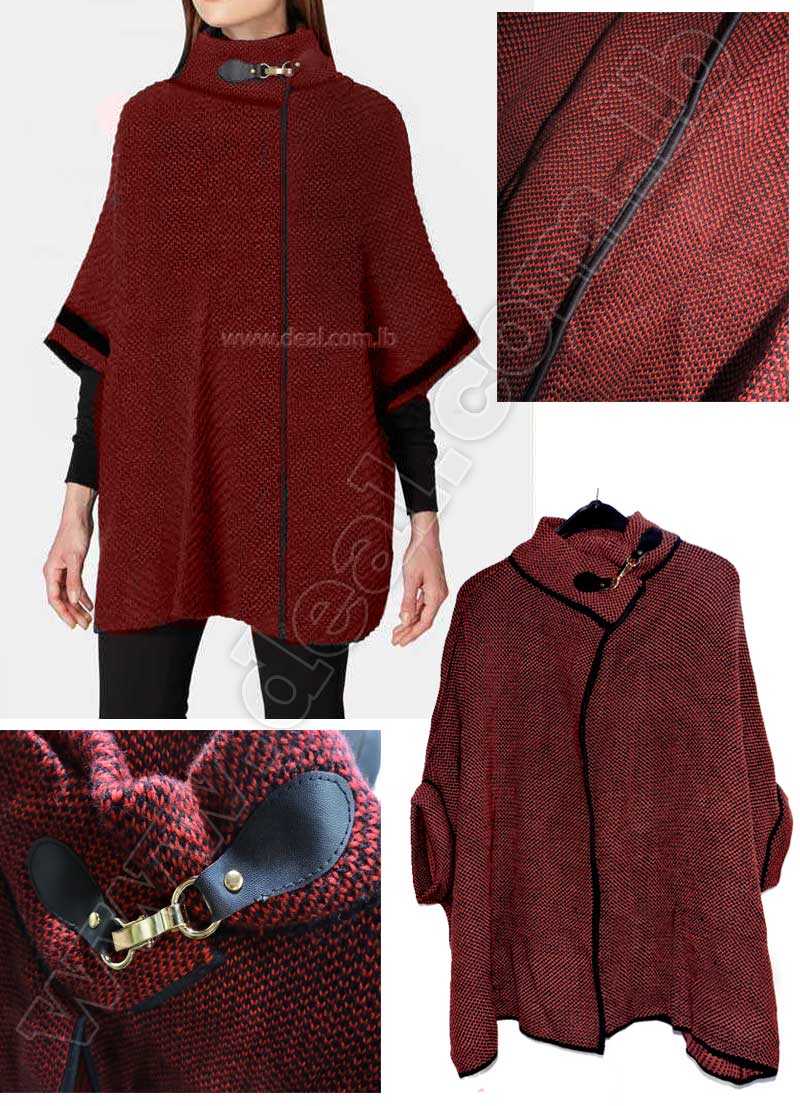 Women Cashmere pancho cap jacket with gold neck clipper