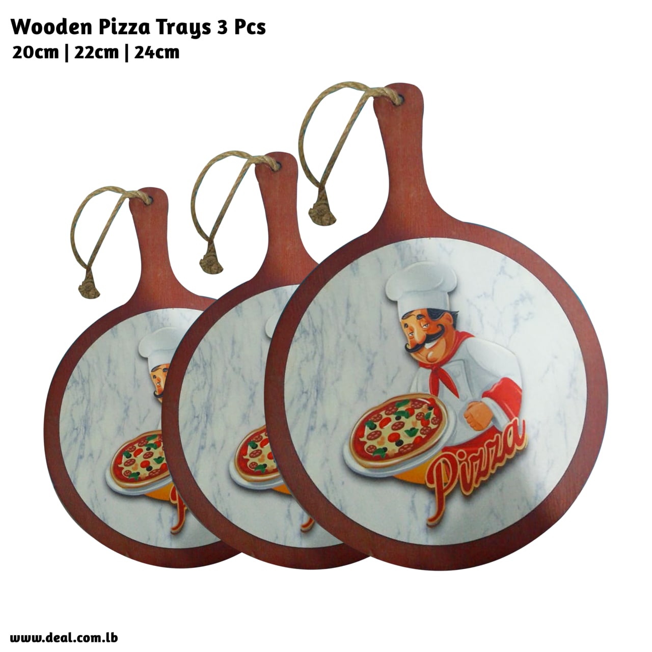 Wooden Pizza Decoration Trays 3 Pcs