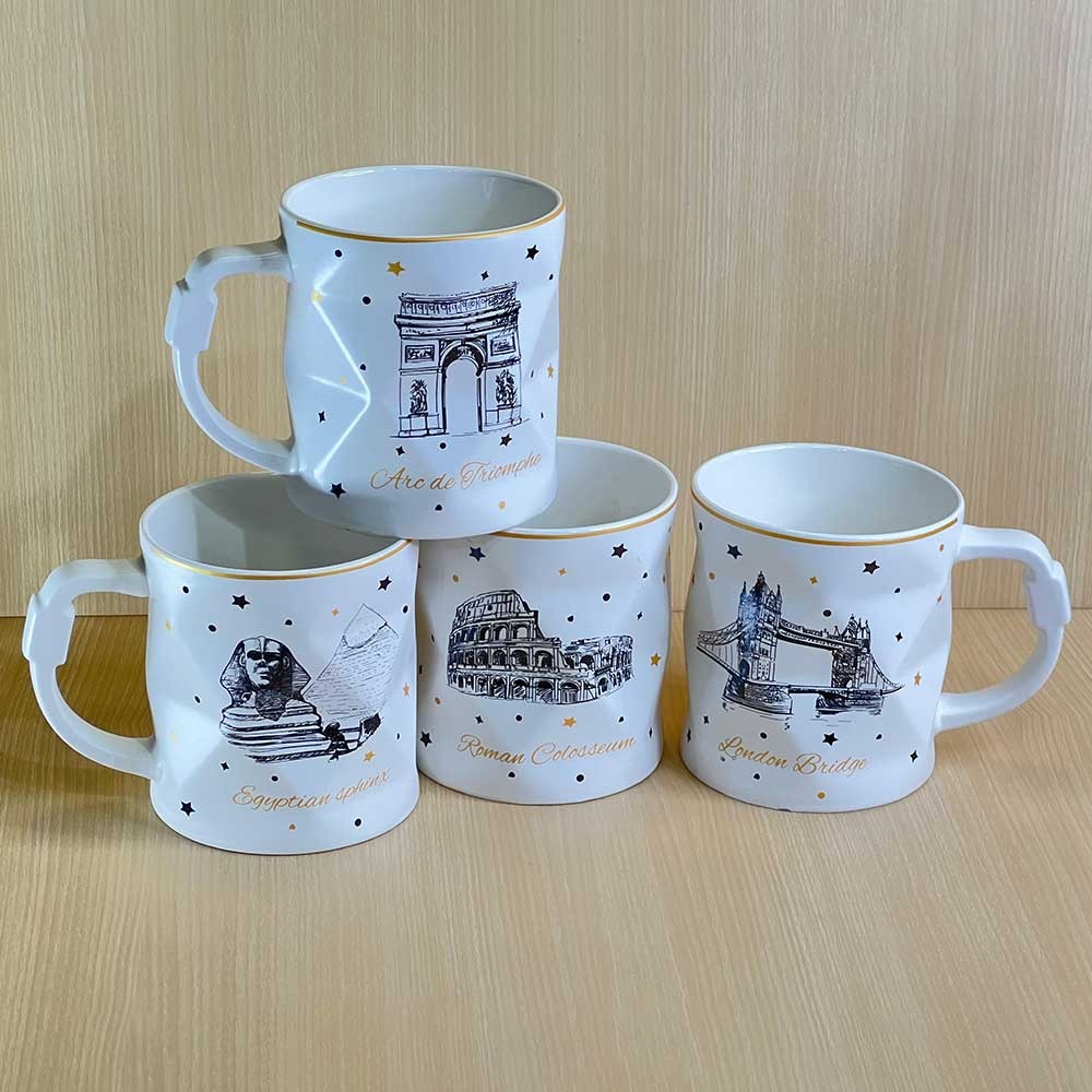 World Monuments Ceramic Mug Cup – 1 Travel-Inspired Cups Featuring London Bridge, Colosseum, Sphinx & Arc de Triomphe