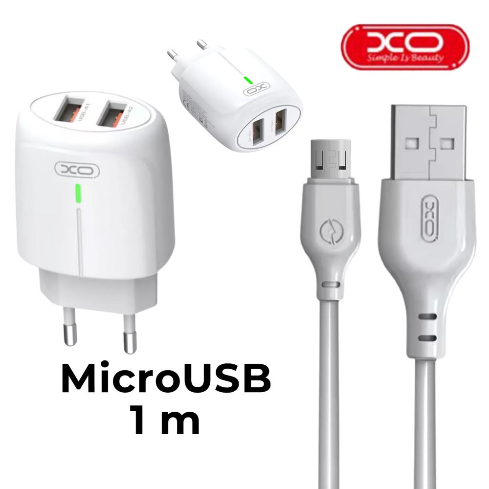 XO-L111(EU) DUAL USB 2.4A Charger Suit with USB To Micro Cable 1M