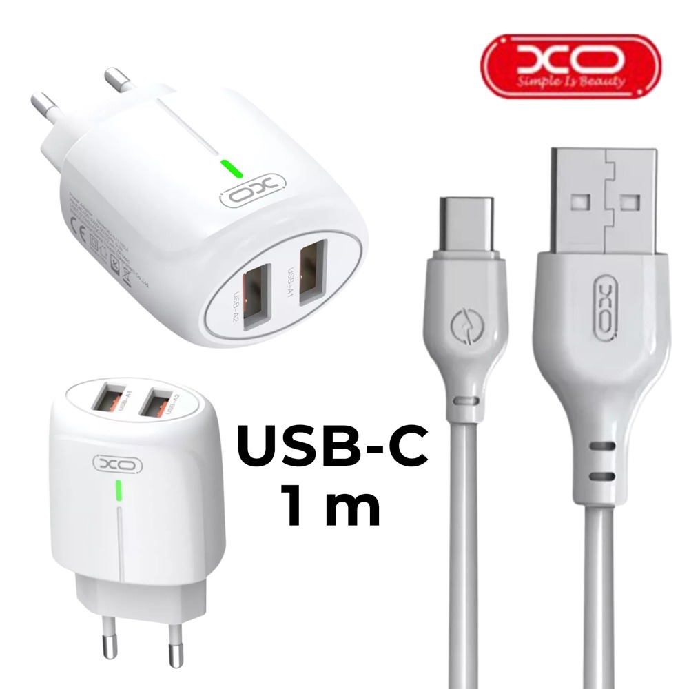 XO-L111(EU) DUAL USB 2.4A Charger Suit with USB To Type-c Cable 1M