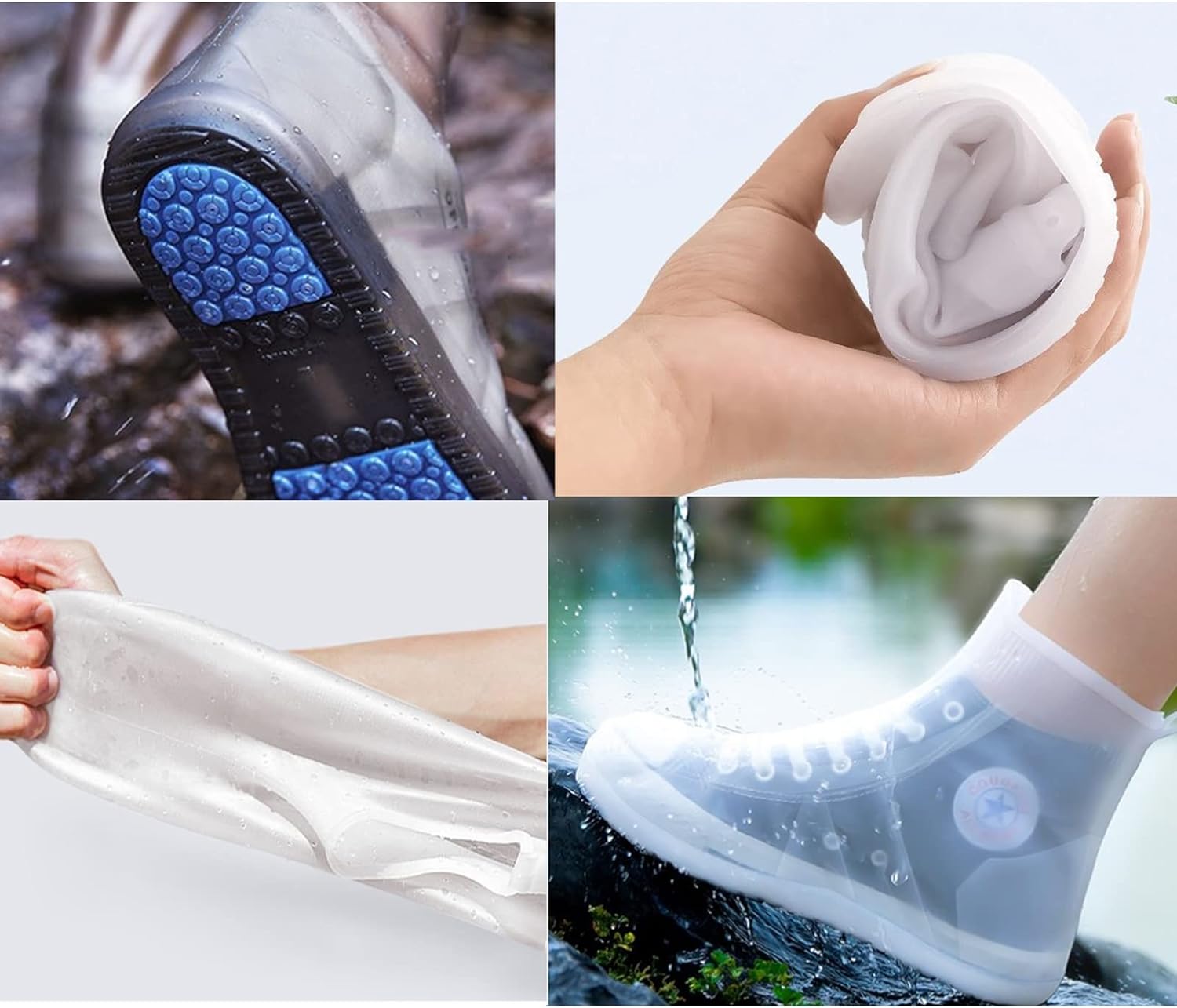 XXLarge 43-45 Waterproof Shoe Covers 1 Pair Silicone Non-Slip Overshoes Reusable Foldable Shoe Protector Rain Galosh Boot Rain Snow Outdoor