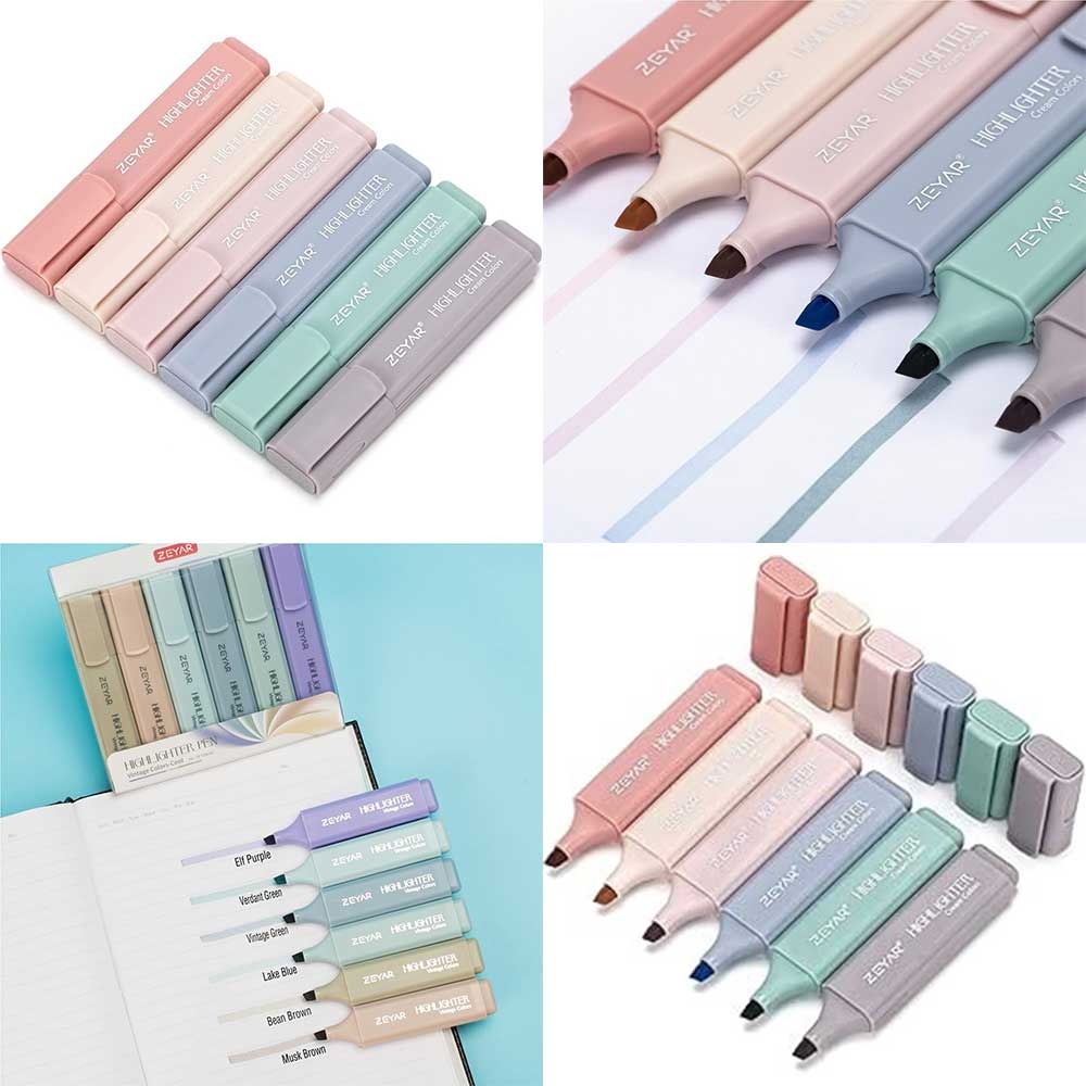 ZEYAR Highlighter Pen, Cream Colors Chisel Tip Markers, Water Based, Quick Dry, No Bleed, for Study Notes School Office