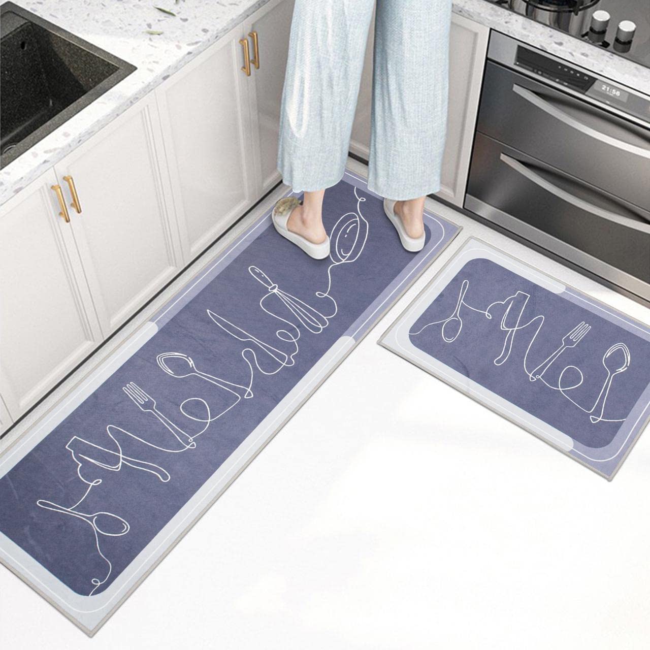 pack of 2 darkblue velvet Kitchen mat Anti-Slip Soft, Washable, Printed Designer for Floor Kitchen Room